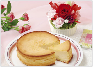 花とベイクドチーズケーキのギフトセット