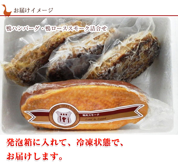 青森県産鴨ハンバーグ・鴨ローススモーク詰合せ お届け時のイメージ