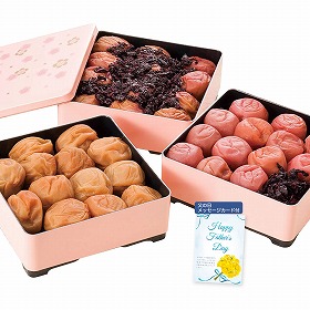 【父の日2025】紀州南高梅 三段重 農家の梅 三種味比べ ピンク 3779-60 4997-552 梅干し【送料込み】【二重包装不可】【お届け不可地域：北海道・沖縄・離島】【お届け日時指定不可】