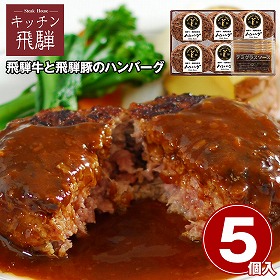 キッチン飛騨 飛騨牛と飛騨豚のハンバーグ 5個 洋風惣菜【送料込み】【二重包装不可】【お届け不可地域：離島】