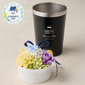 【父の日2026】プリザーブドフラワーとブラックステンレスタンブラー タンブラー 花【送料込み】【二重包装不可】【お届け不可地域：離島】【お届け日時指定不可】_91003