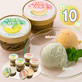 いつもありがとうラベル 北海道メロンアイスクリームセット 計10個【送料込み】【二重包装不可】【お届け不可地域:沖縄・離島】