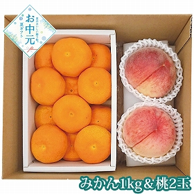 【お中元2026】佐賀県産 ハウスみかん1kg＆山梨県又は長野県産 桃2玉 1627-077 フルーツ 果物【送料込み】【二重包装不可】【お届け不可地域：北海道・沖縄・離島】