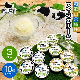 黒沢牧場 和歌山3姉妹アイスクリーム 10個セット【送料込み】【プレミア和歌山物産展】