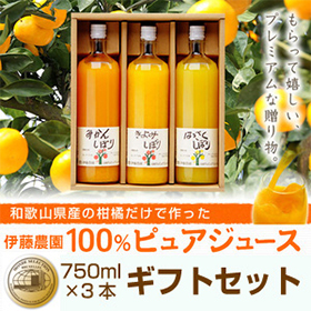 和歌山県特産品 100%ピュアジュース750ml 3本ギフトセット(みかんジュース他)【送料込み】【お届け先不可地域：北海道・沖縄・離島】【プレミア和歌山物産展】