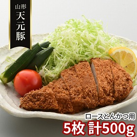 山形 天元豚 ロースとんかつ用5枚 計500ｇ 豚肉【送料込み】【二重包装不可】【お届け不可地域：離島】